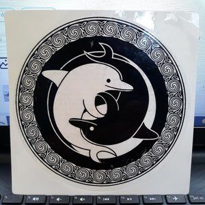 Yin Yang Dolphins Vintage Keltic Designs Jen Delyth RARE Sticker Cling OPEN